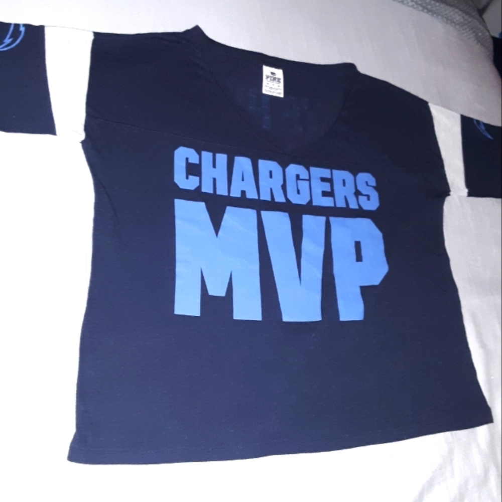 Victoria's Secret NFL Los Angeles Chargers Navy Short Sleeve V-Neck Shir…